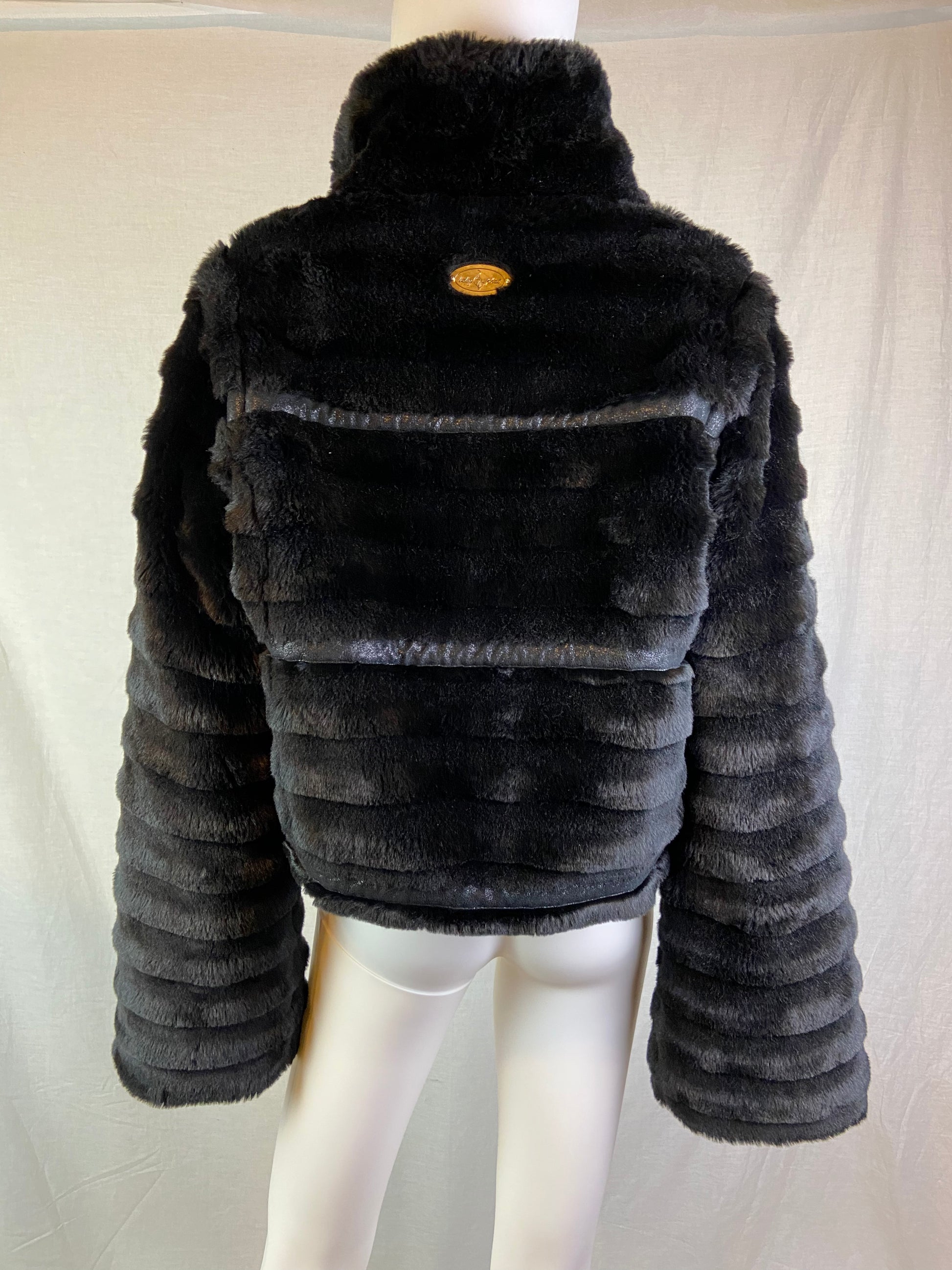 Baby Phat Black Faux Fur Gold Coat ABBY ESSIE STUDIOS