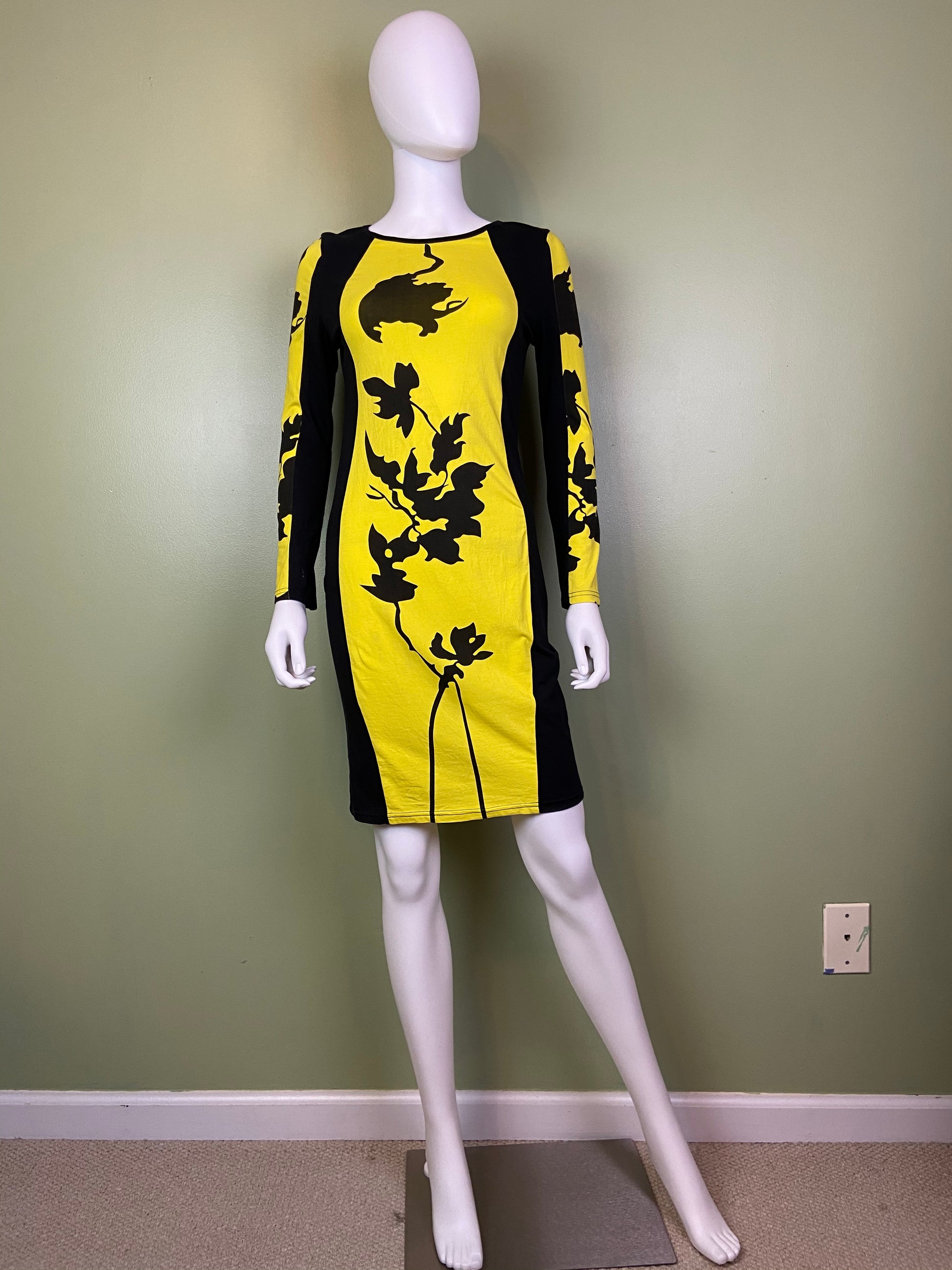 Black Yellow Graphic Print Cotton Stretch Dress Abby Essie