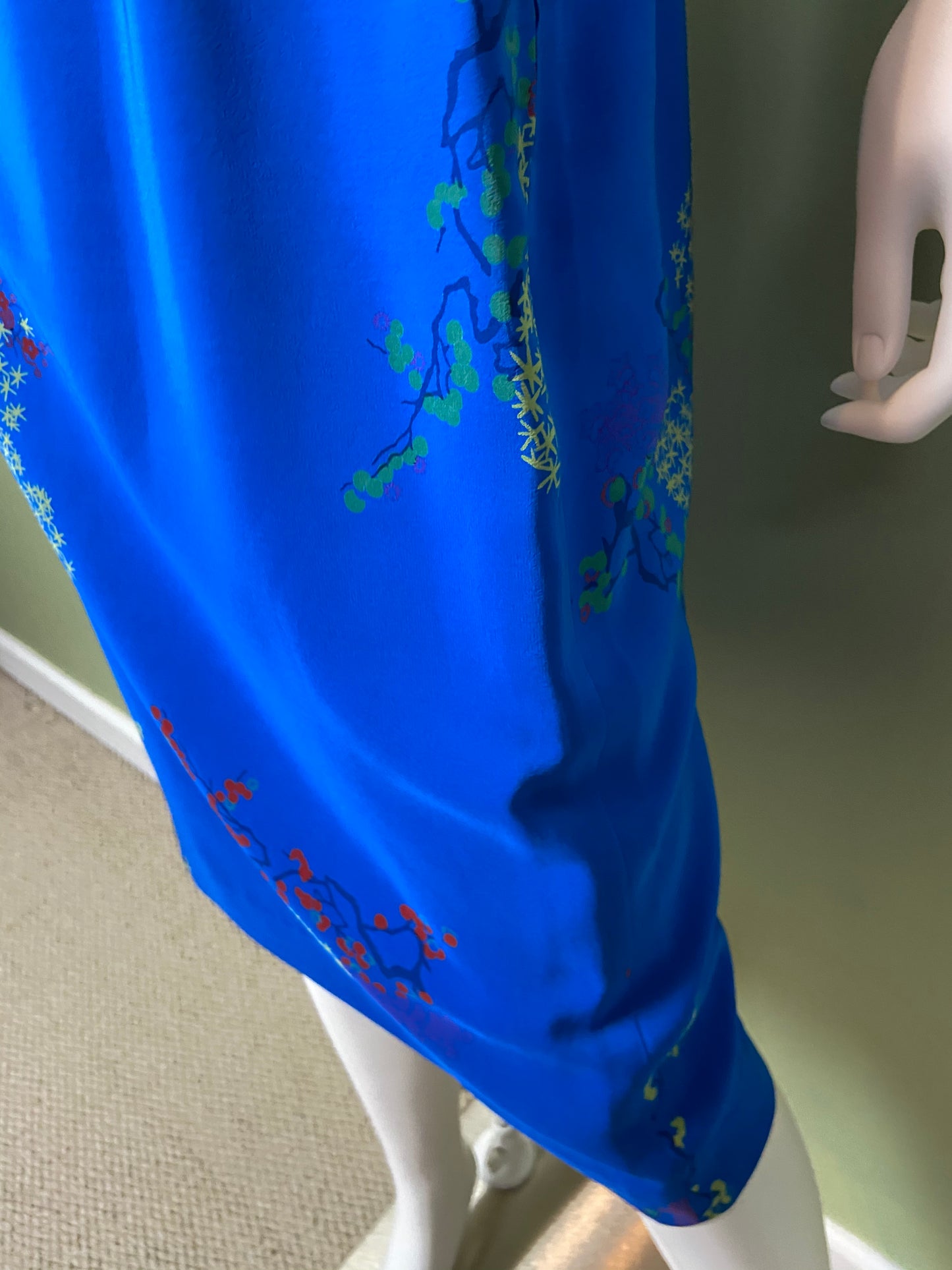 LANVIN Vintage Floral Royal Blue Silk Dress with Skirt