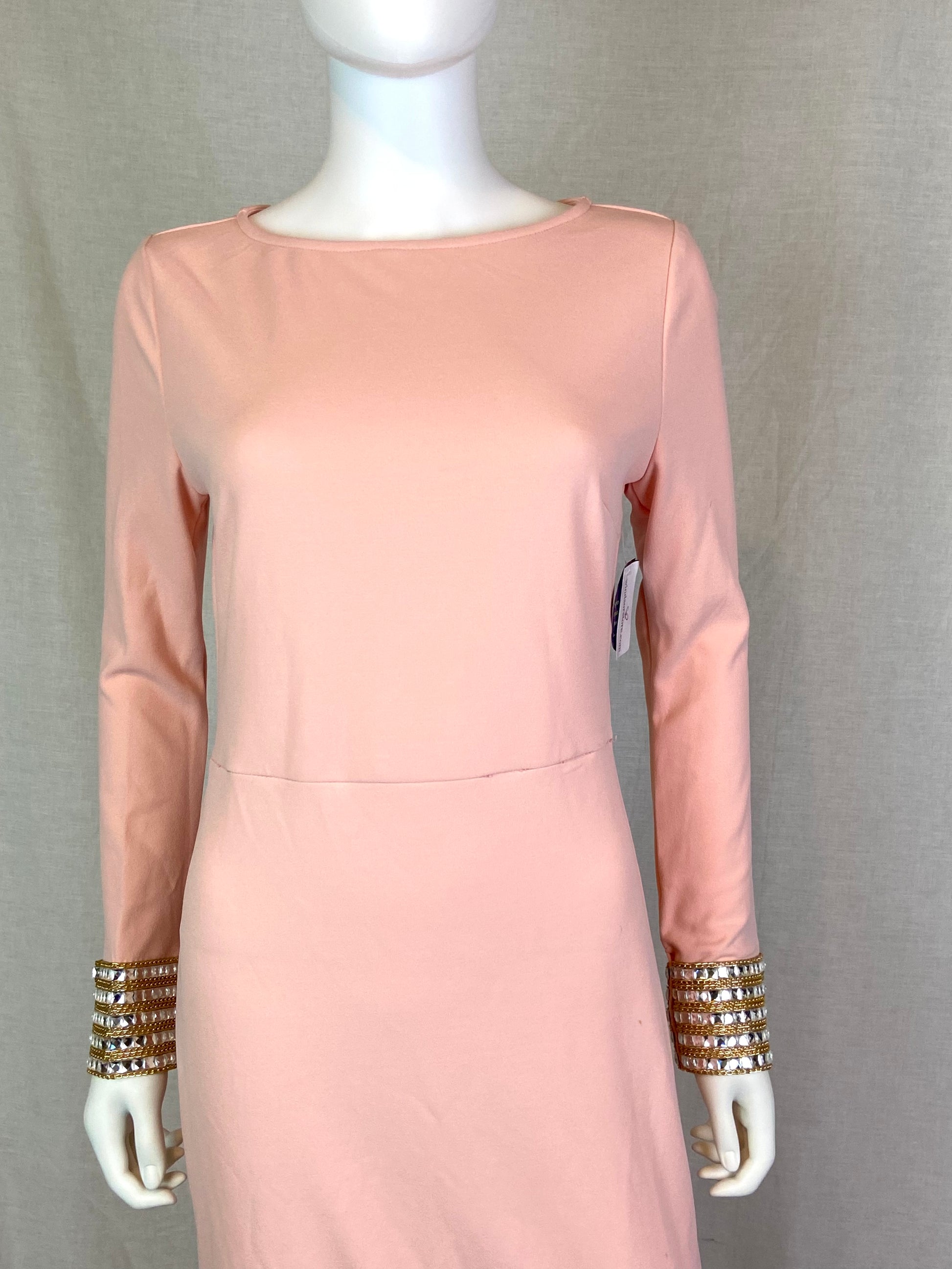 New Windsor Long Pink Beaded Gown Dress ABBY ESSIE STUDIOS