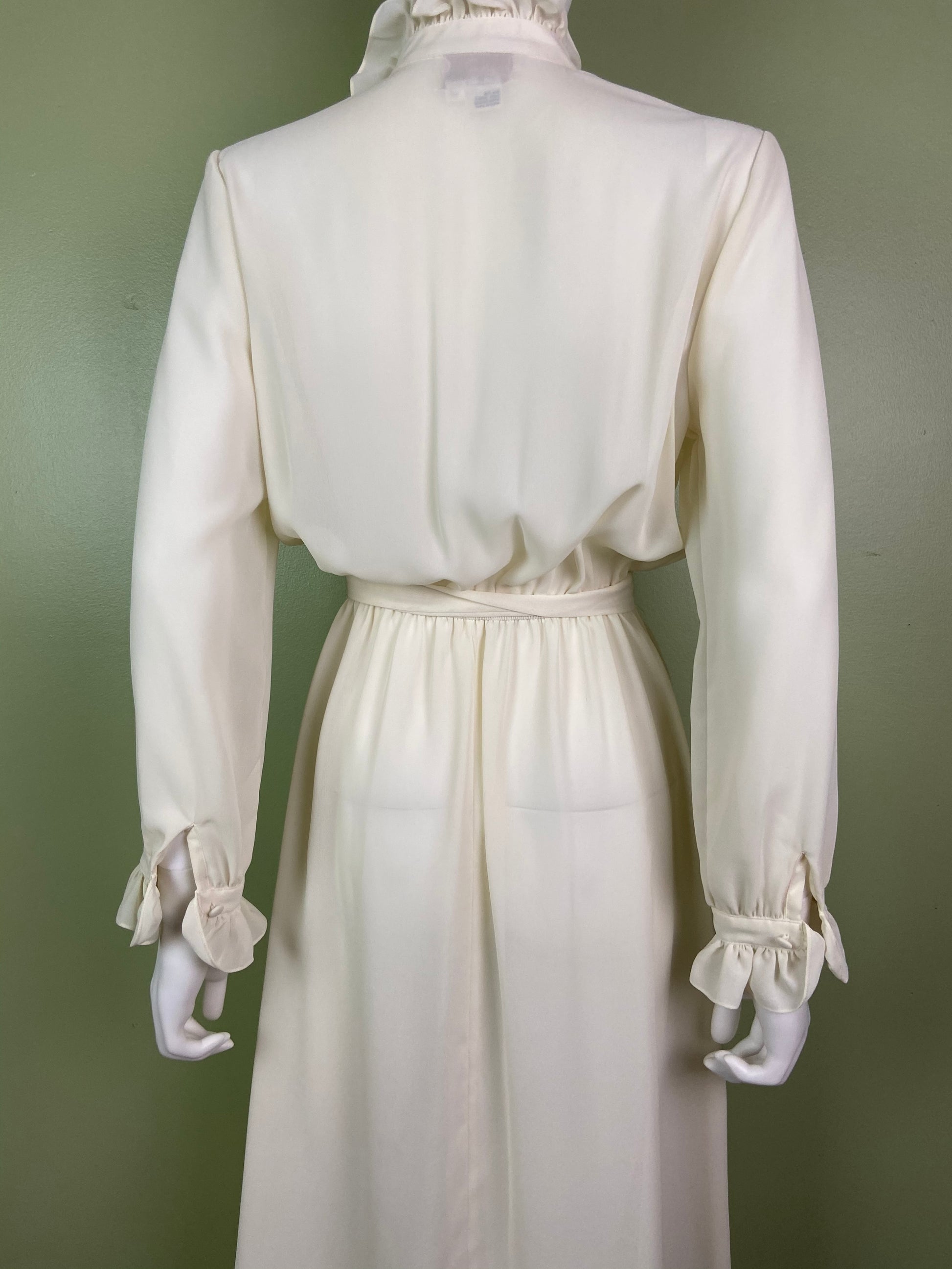 Vintage Astor One White Sheer Ruffle Pleated Fluid Disco Dress Abby Essie