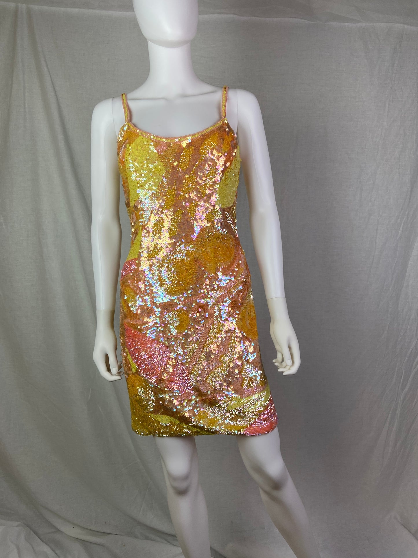 Vintage Niteline Pink Pastel Sequin Silk Cocktail Dress