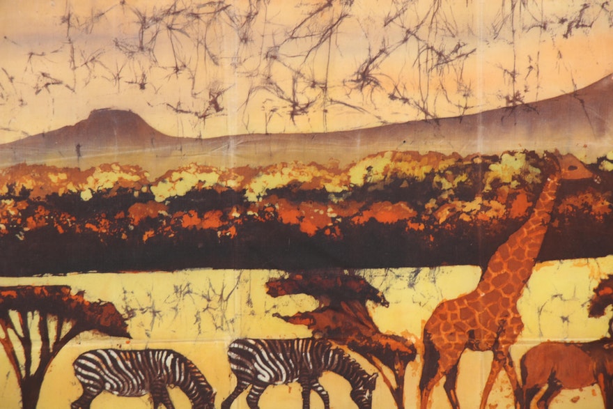 [SOLD] Hand Painted African Savanna Batik Textile Art Panel