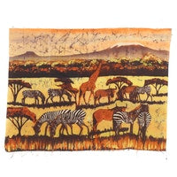 [SOLD] Hand Painted African Savanna Batik Textile Art Panel