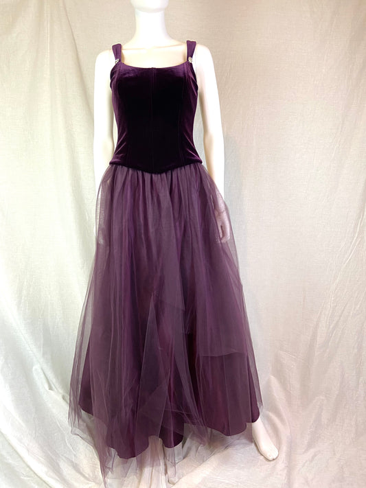 Michelangelo Purple Velvet Rhinestone Taffetta Victorian Gown ABBY ESSIE STUDIOS