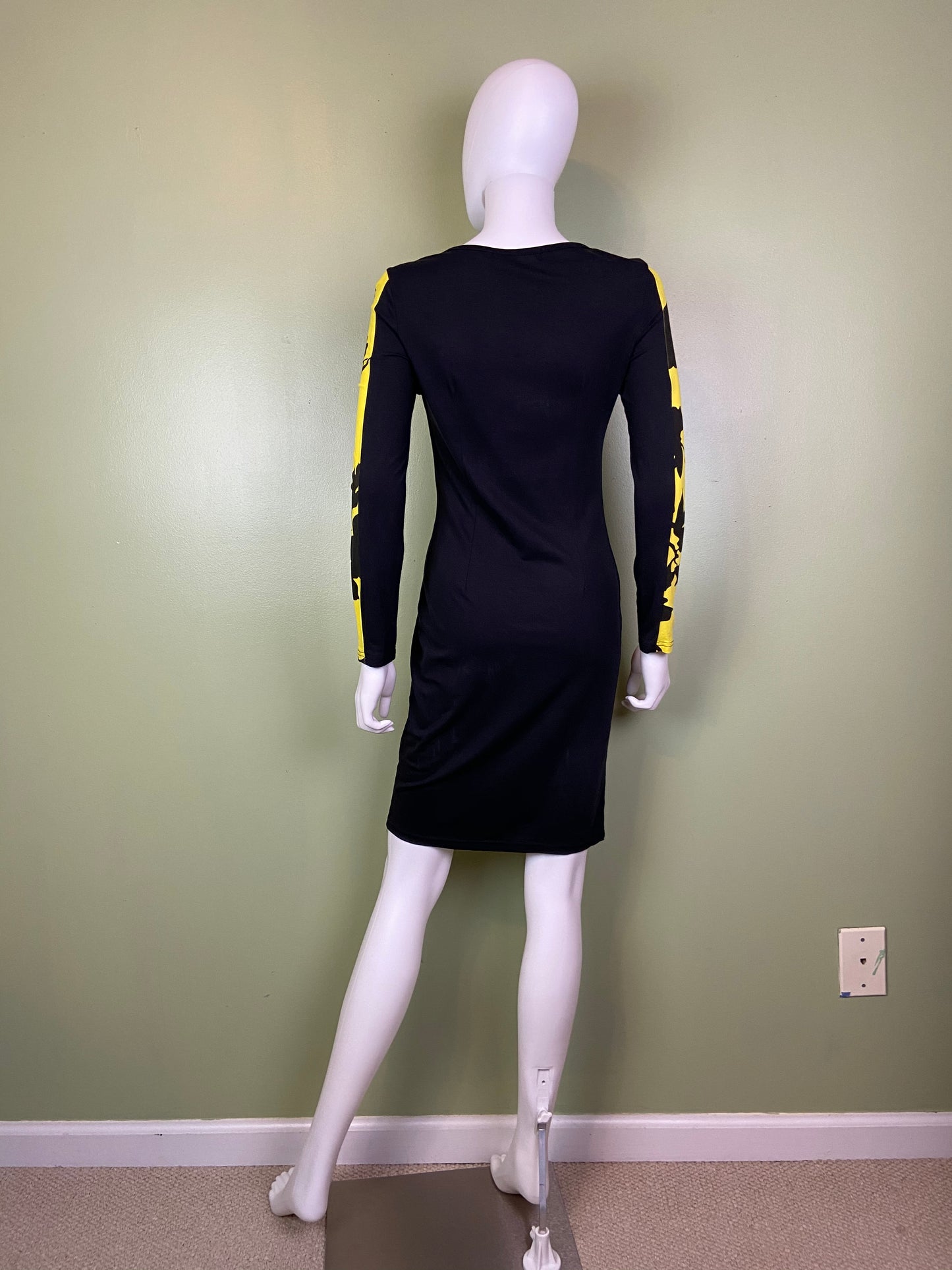 Black Yellow Graphic Print Cotton Stretch Dress Abby Essie