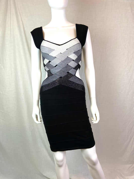 Wow Couture Black Silver Gray Glitter Cut Out Bandage Dress ABBY ESSIE STUDIOS