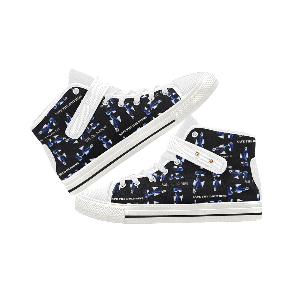 Fabric59 save the dolphins black panel 3 mb Aquila Strap Women's Shoes (Model 1202) e-joyer