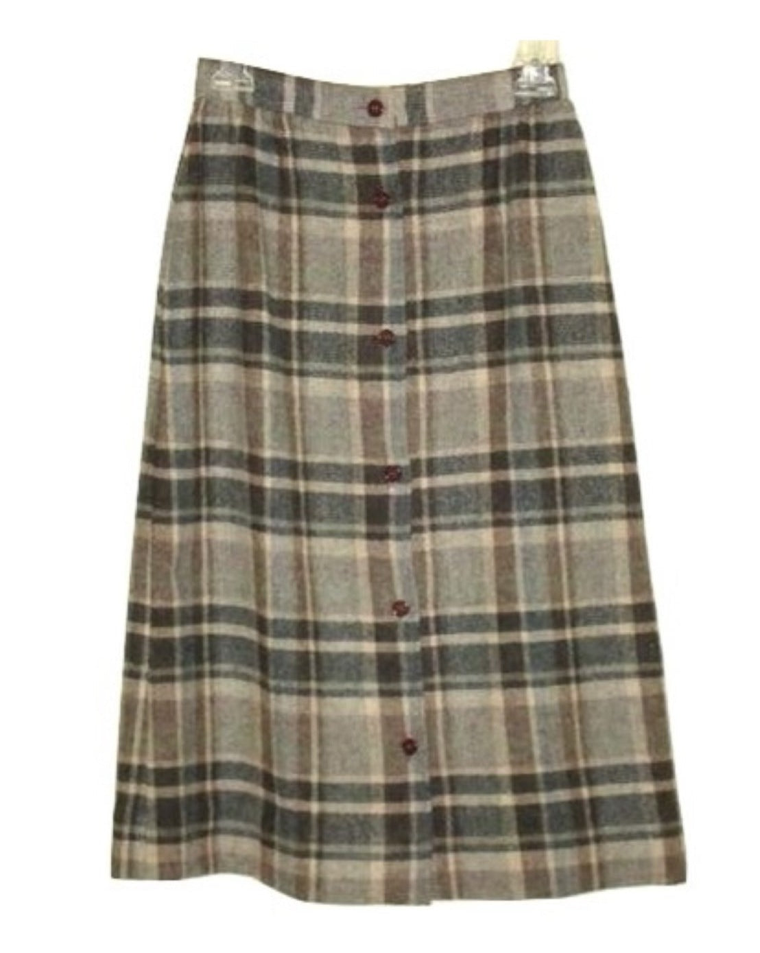 Vintage Cobblestones Gray Plaid Wool Button-Up Skirt Abby Essie