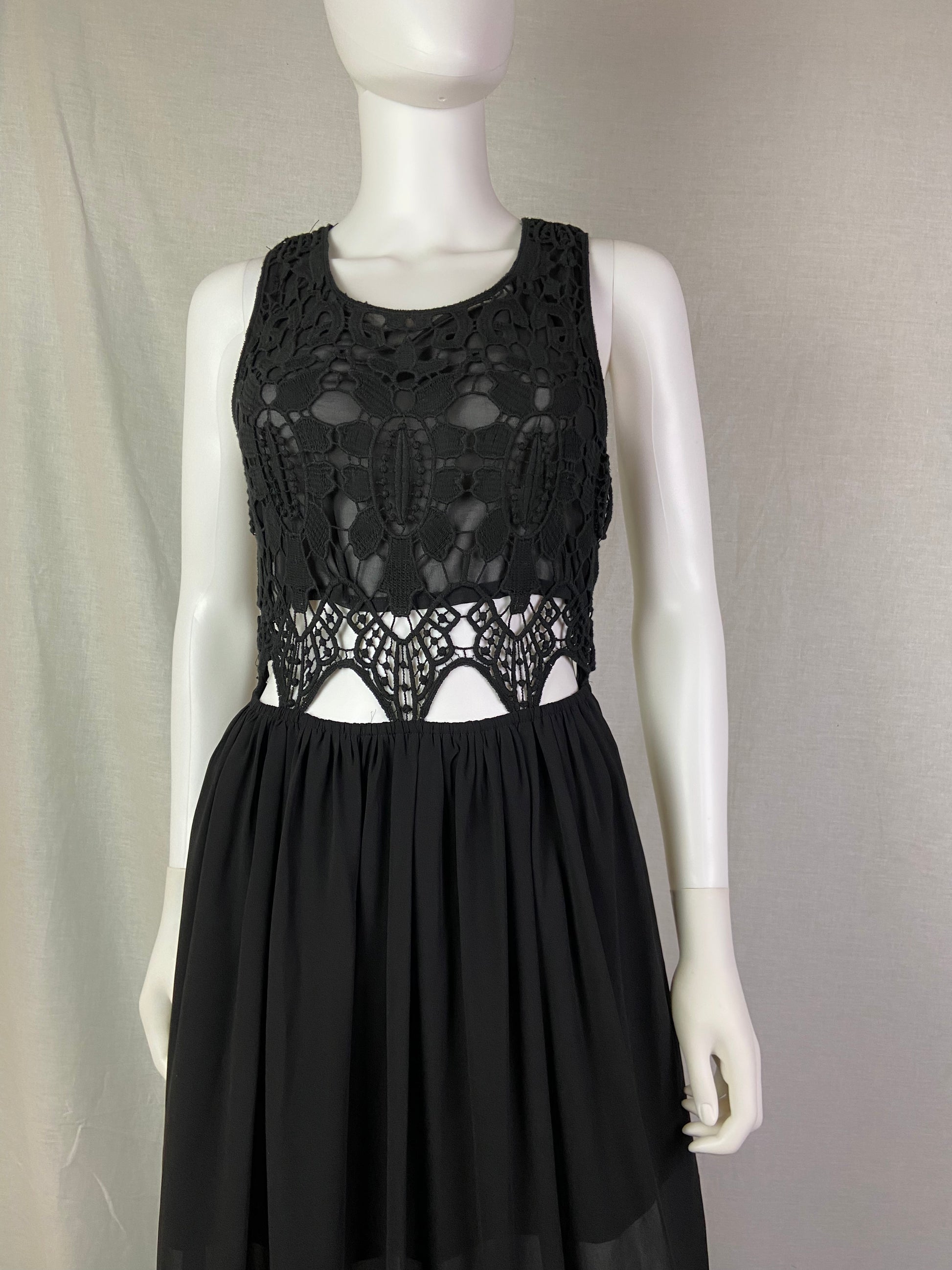 Deja Vu Black Crochet Sheer Maxi Dress ABBY ESSIE STUDIOS