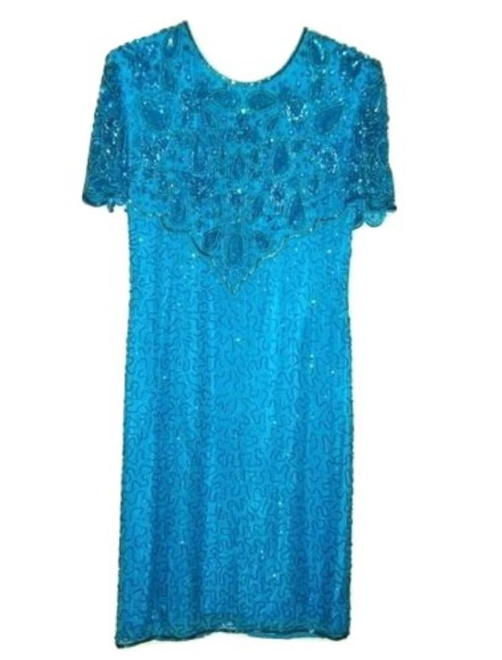 Vintage American Nights – Turquoise Beaded, Sequined Formal Dress Sz S 6-8 ?