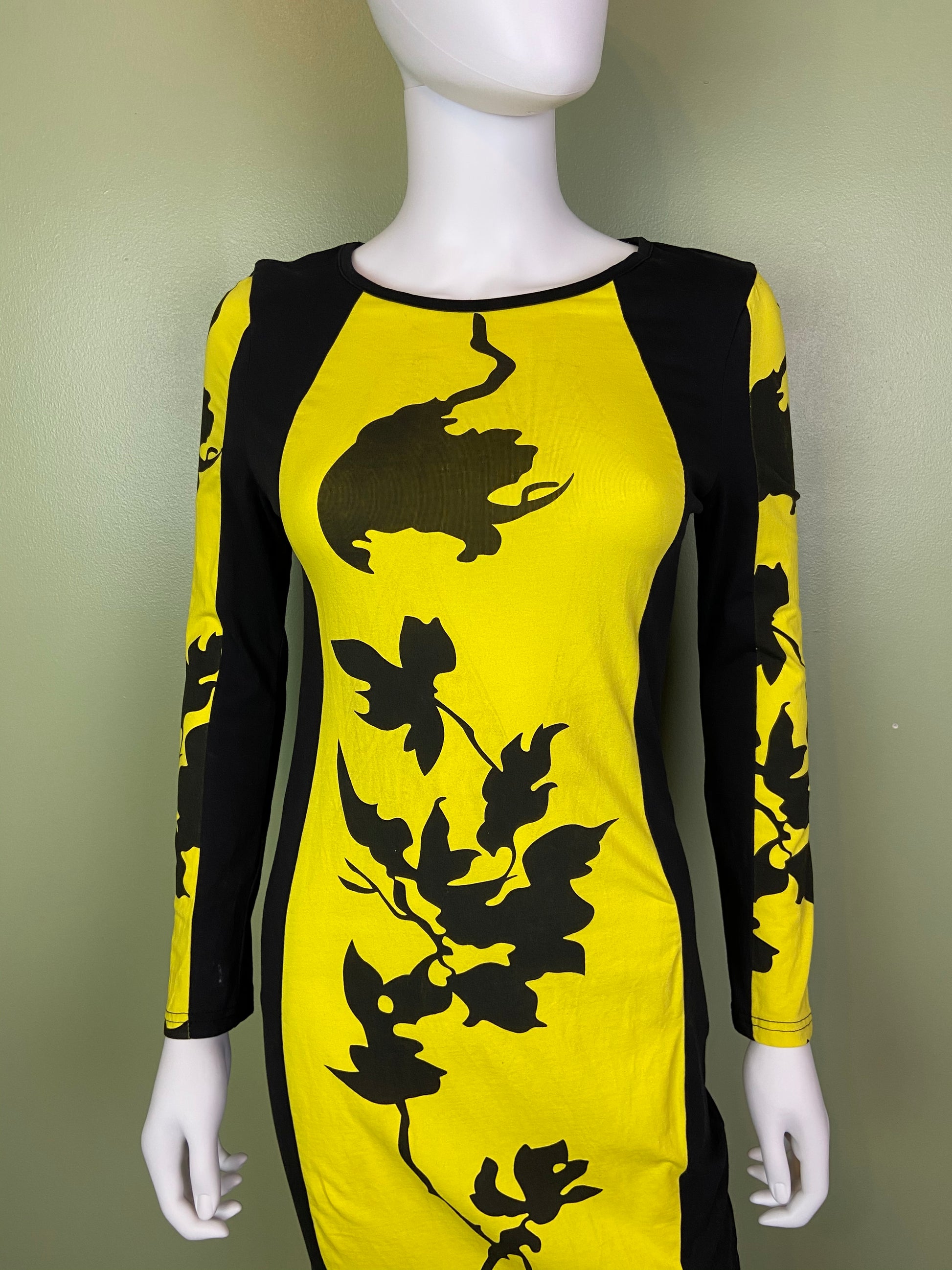Black Yellow Graphic Print Cotton Stretch Dress Abby Essie