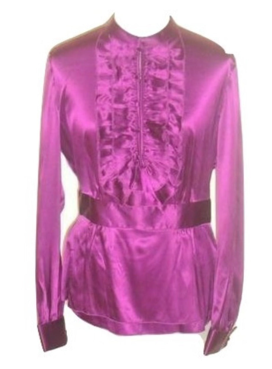 Moda International Purple Silk Ruffle Victorian French Blouse
