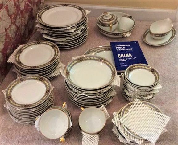 Charles Fields Haviland Limoges China Set 77 Pc Gold Gilt Floral Pink Blue Yellow