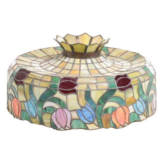 Vintage Tiffany Style Floral Tulip Slag Glass Pendant Light