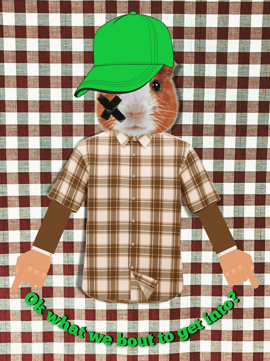 Modern Pop Art Ruff Rodent Brown Plaid Print by Suga Lane ABBY ESSIE STUDIOS