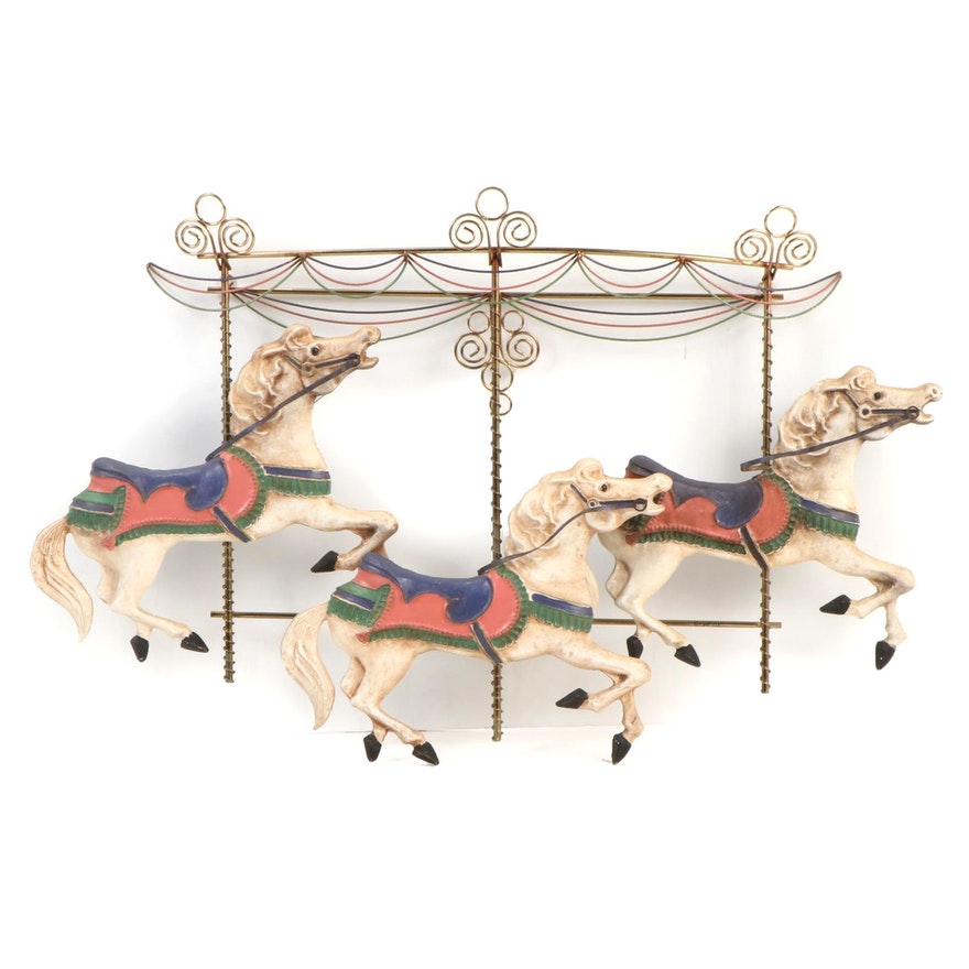 Large Scale Brass Carousel Horses Wall Sculpture by Jere