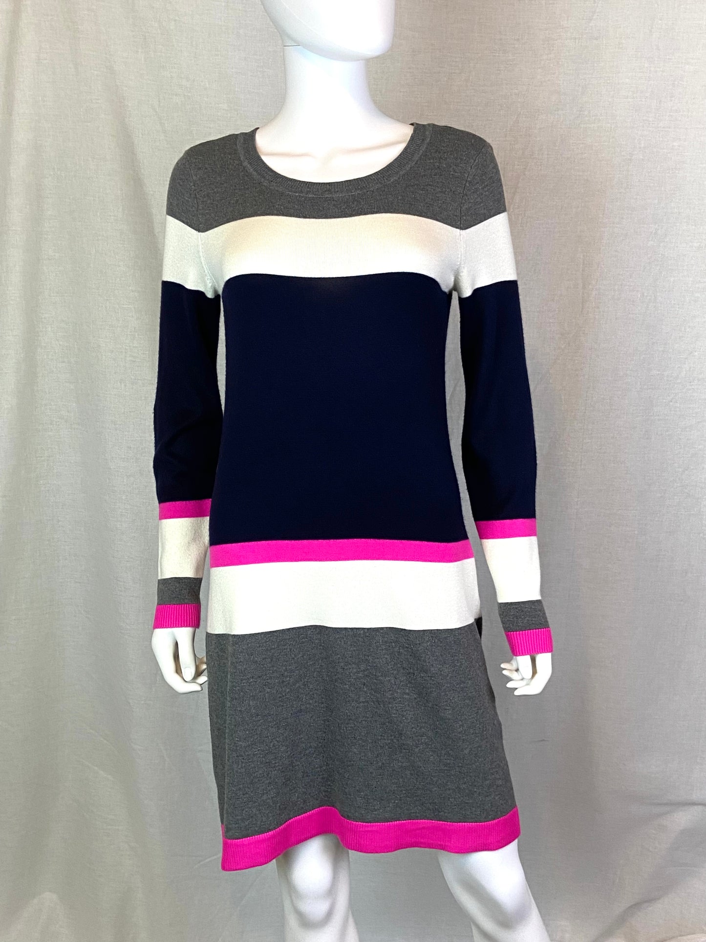 VINCE CAMUTO Gray Pink Striped Sweater Dress Medium ABBY ESSIE STUDIOS