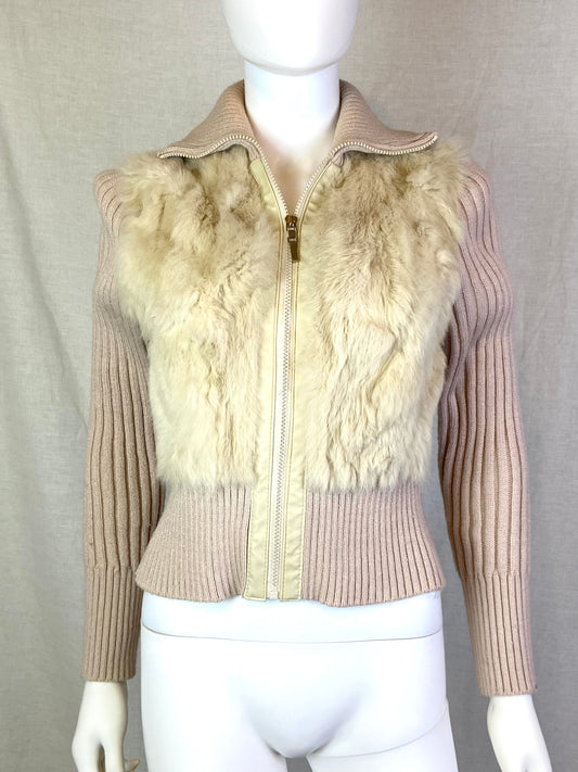 Vtg 579 Beige Tan Fur Sweater Jacket ABBY ESSIE STUDIOS