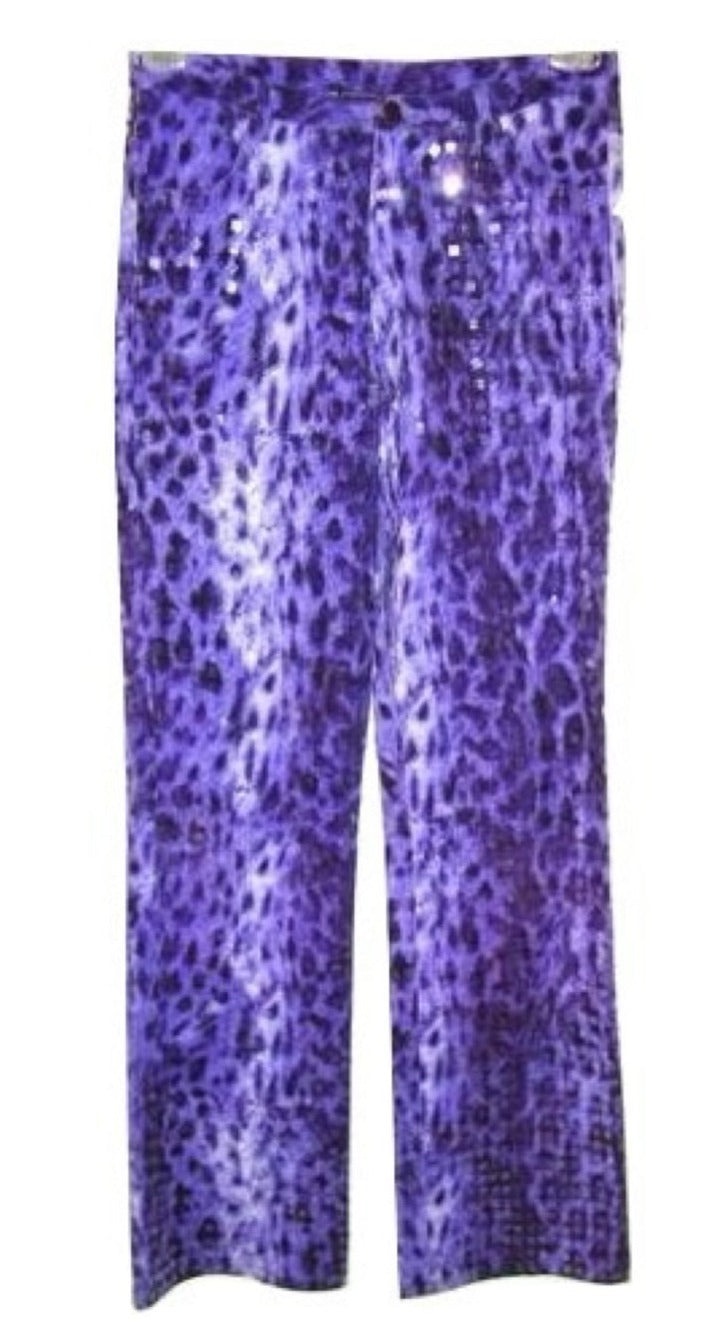 Vintage BILL BLASS Disco Rock Star Purple Sequin Animal Print Stretch Pants