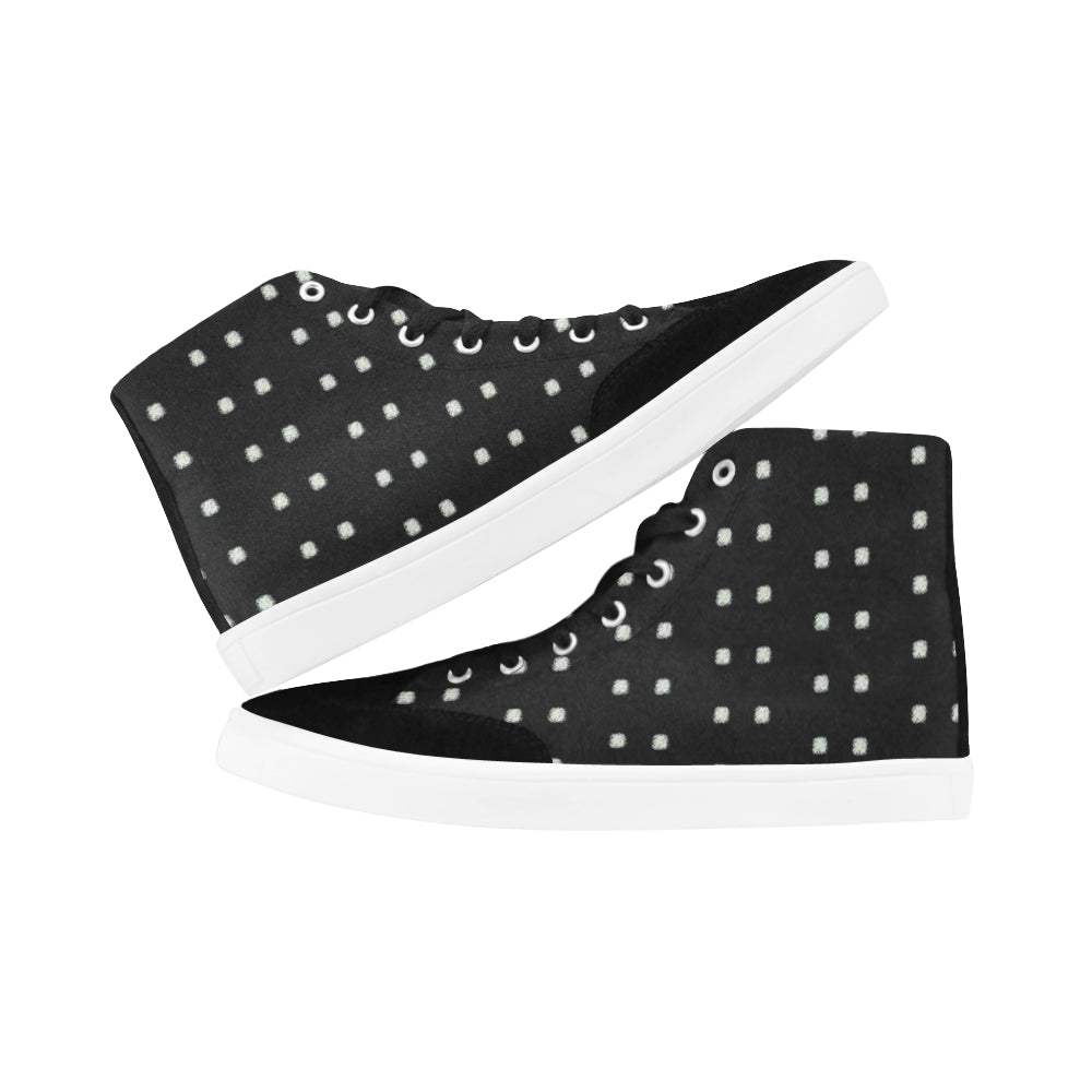 bling polka dot suede canvas high top sneaker blk wt Herdsman High Top Shoes for Women/Large Size (Model 038) e-joyer