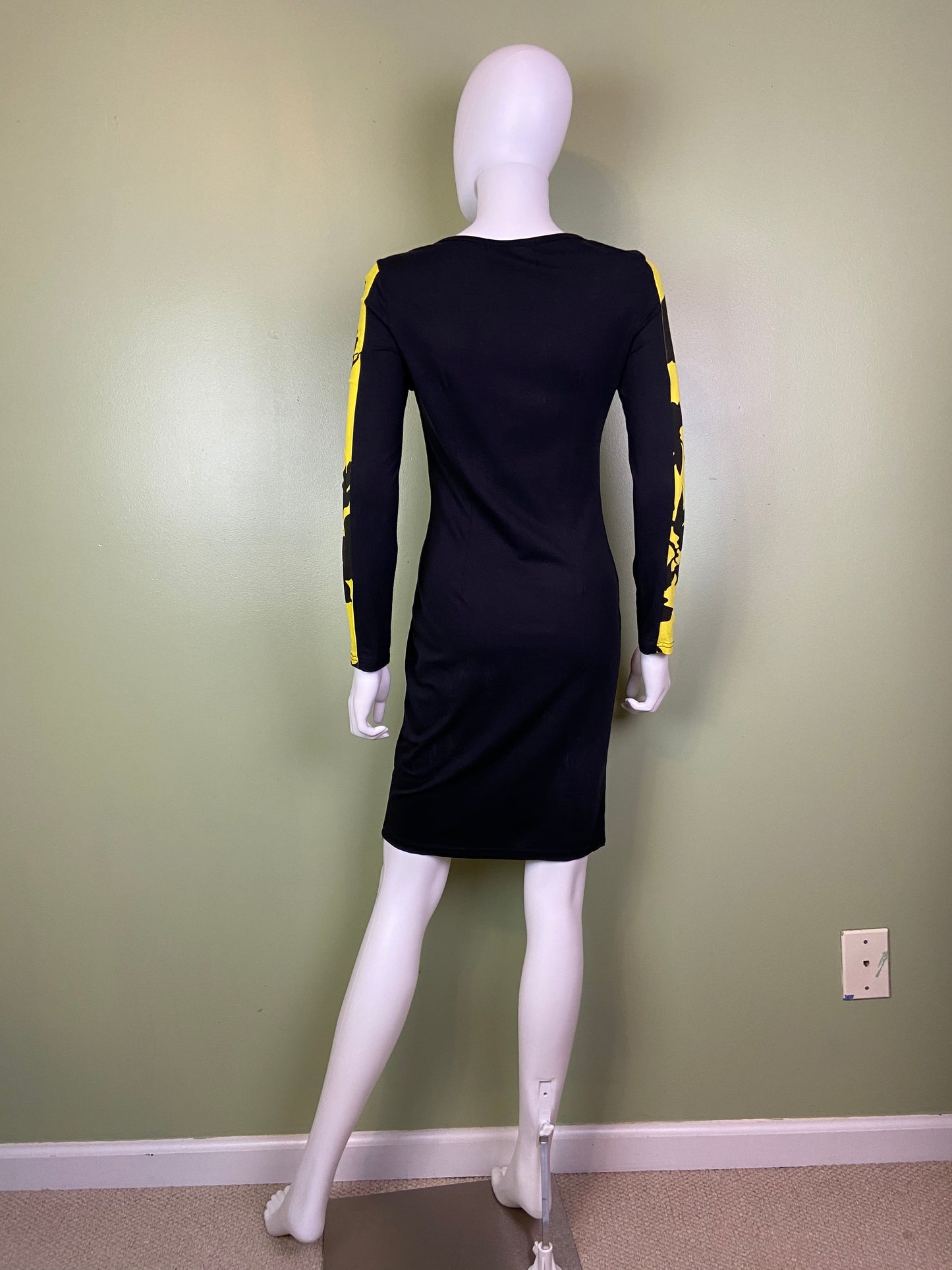 Black Yellow Graphic Print Cotton Stretch Dress