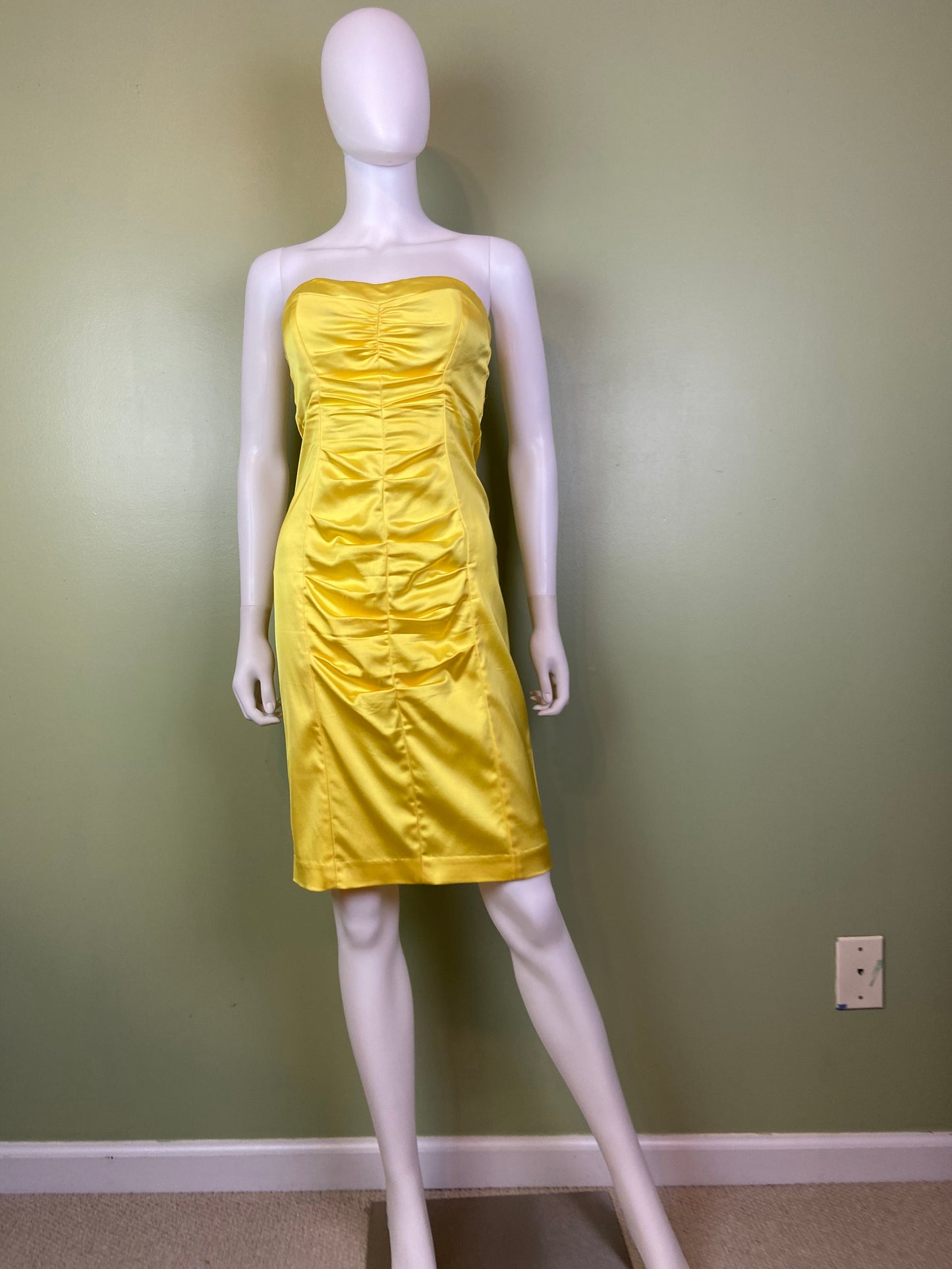 Cache Yellow Stretch Satin Ruche Corset Dress Abby Essie