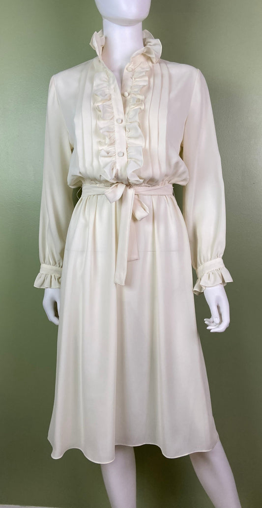 Vintage Astor One White Sheer Ruffle Pleated Fluid Disco Dress Abby Essie