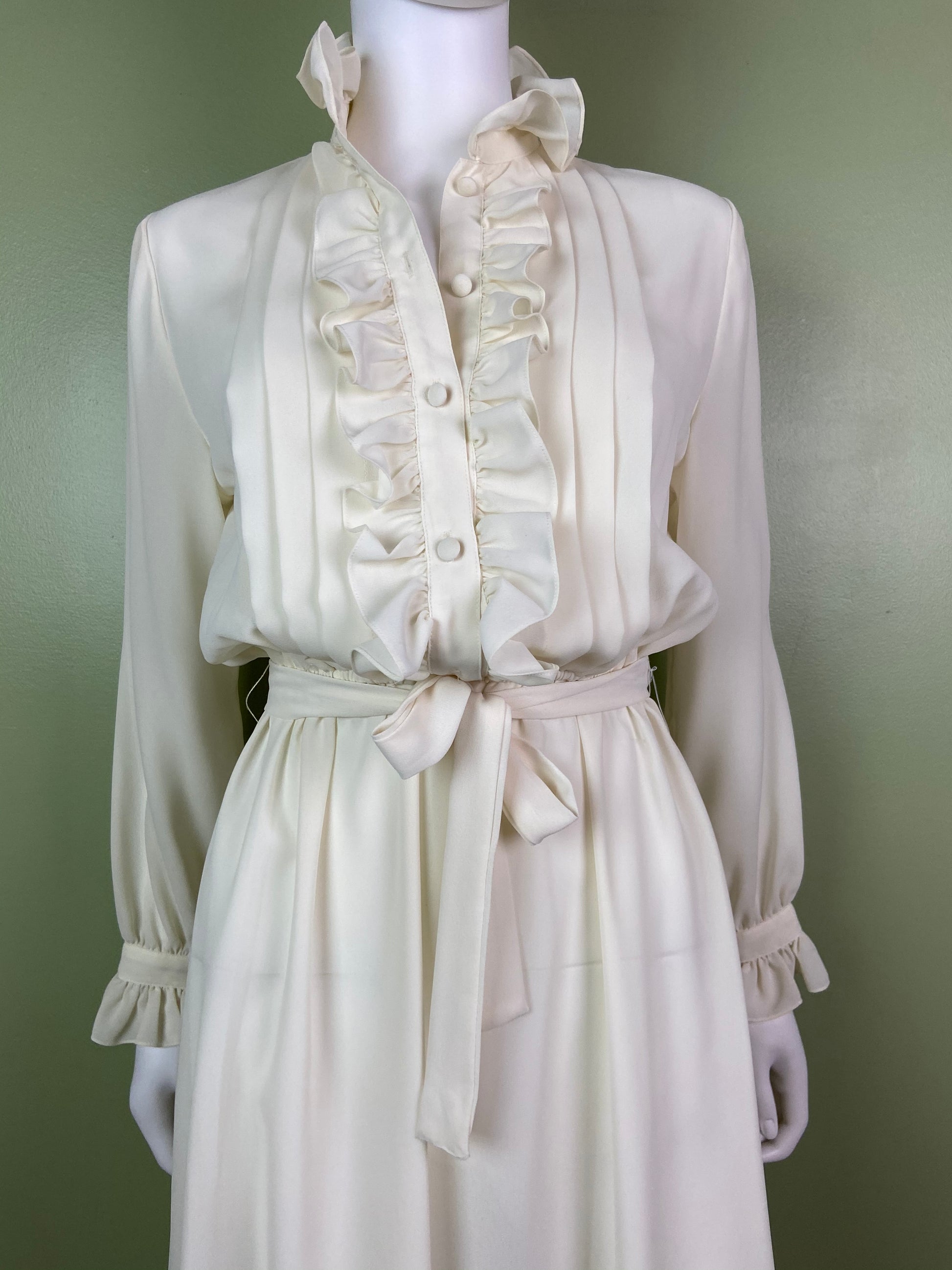 Vintage Astor One White Sheer Ruffle Pleated Fluid Disco Dress Abby Essie