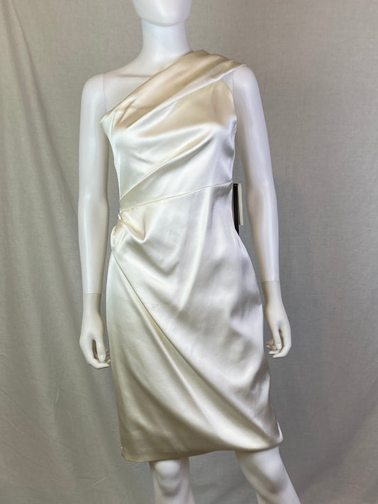 David Meister Ivory White Satin One Shoulder Cocktail Dress NWT ABBY ESSIE STUDIOS