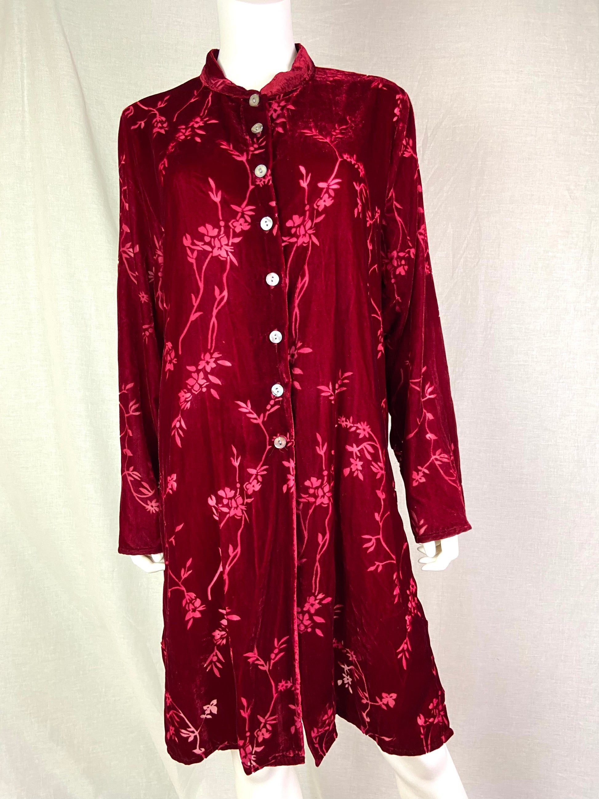 Victorian Red Velvet Floral Burnout Coat ABBY ESSIE STUDIOS