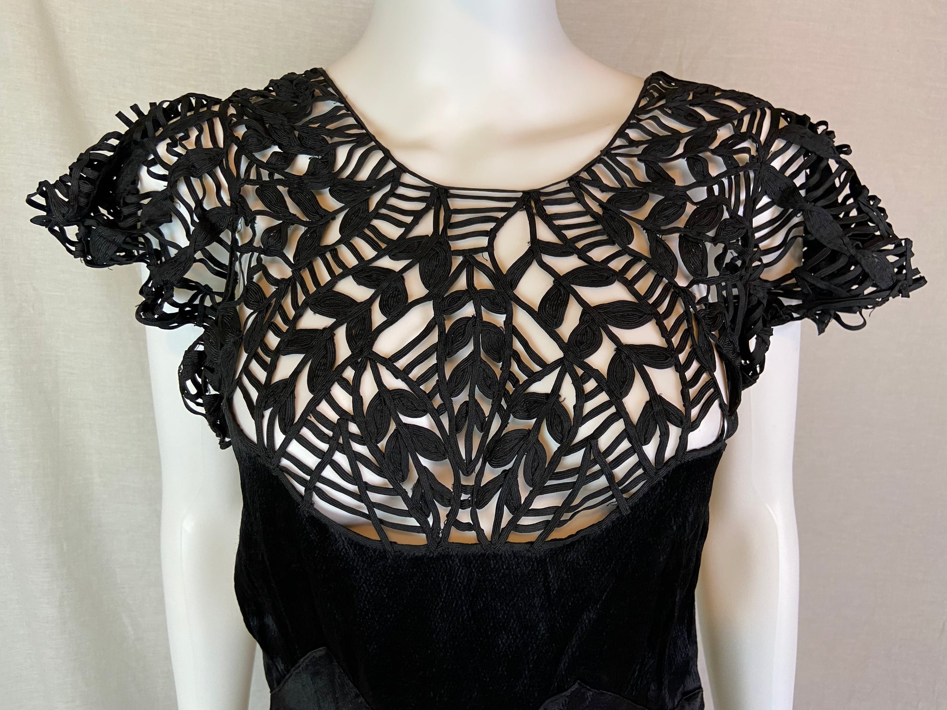 Antique Black Woven Lace Silk Bias Gown ABBY ESSIE STUDIOS