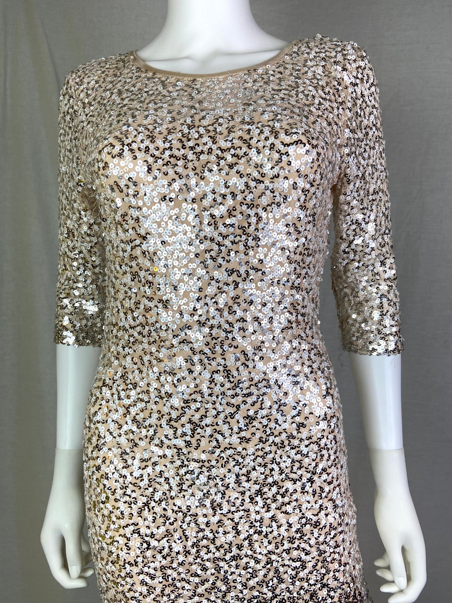 Crystal Doll Beige Champagne Ombré Sequin Stretch Coctail Dress NWT