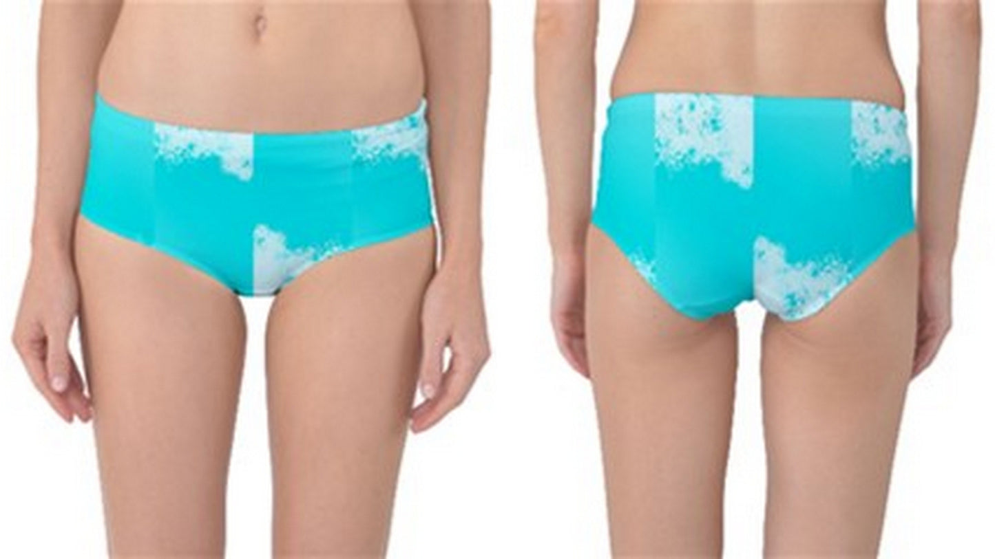 Suga Lane Dream Blue Turquoise White Mid-Waist Bikini Swim Bottoms