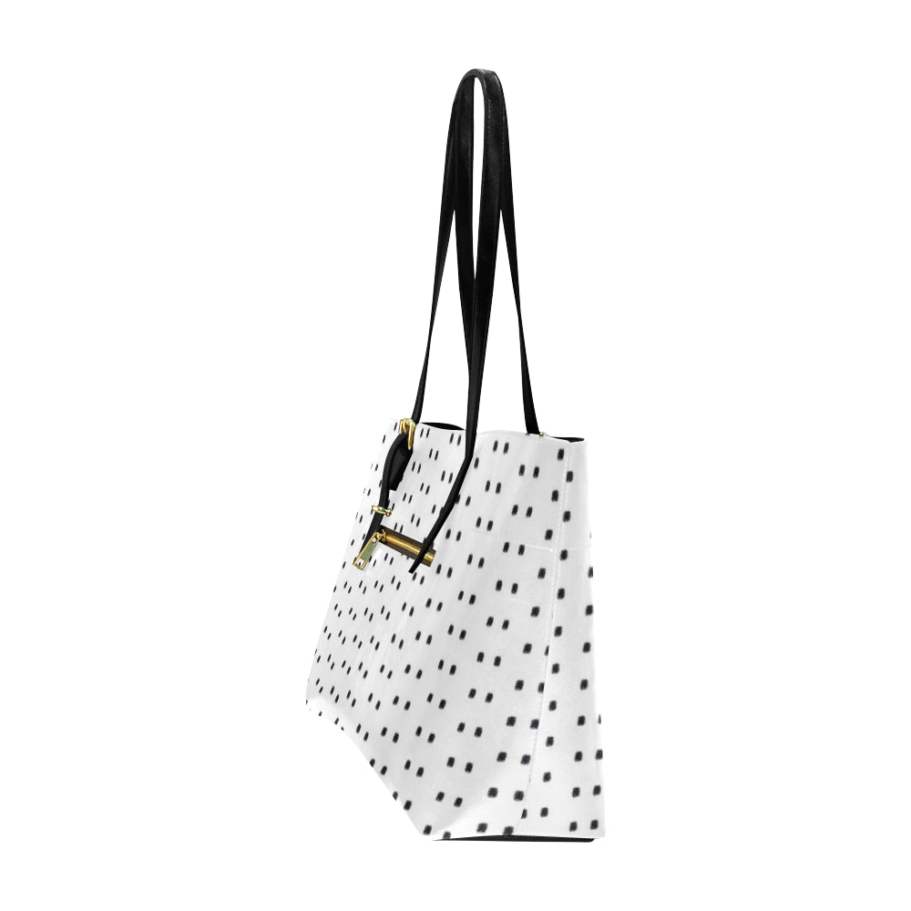 Polka Stripe Classic Leather Tote Bag e-joyer