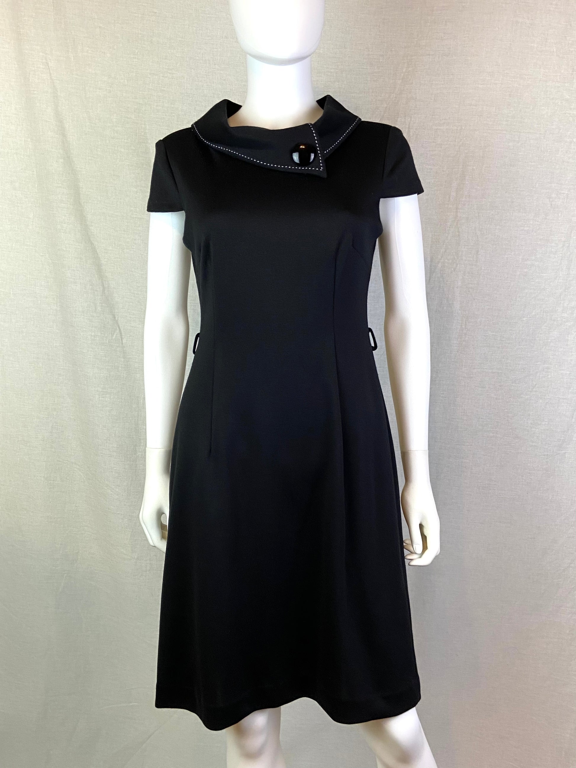 London Times Black Retro 60s Style Wool Sheath Dress ABBY ESSIE STUDIOS