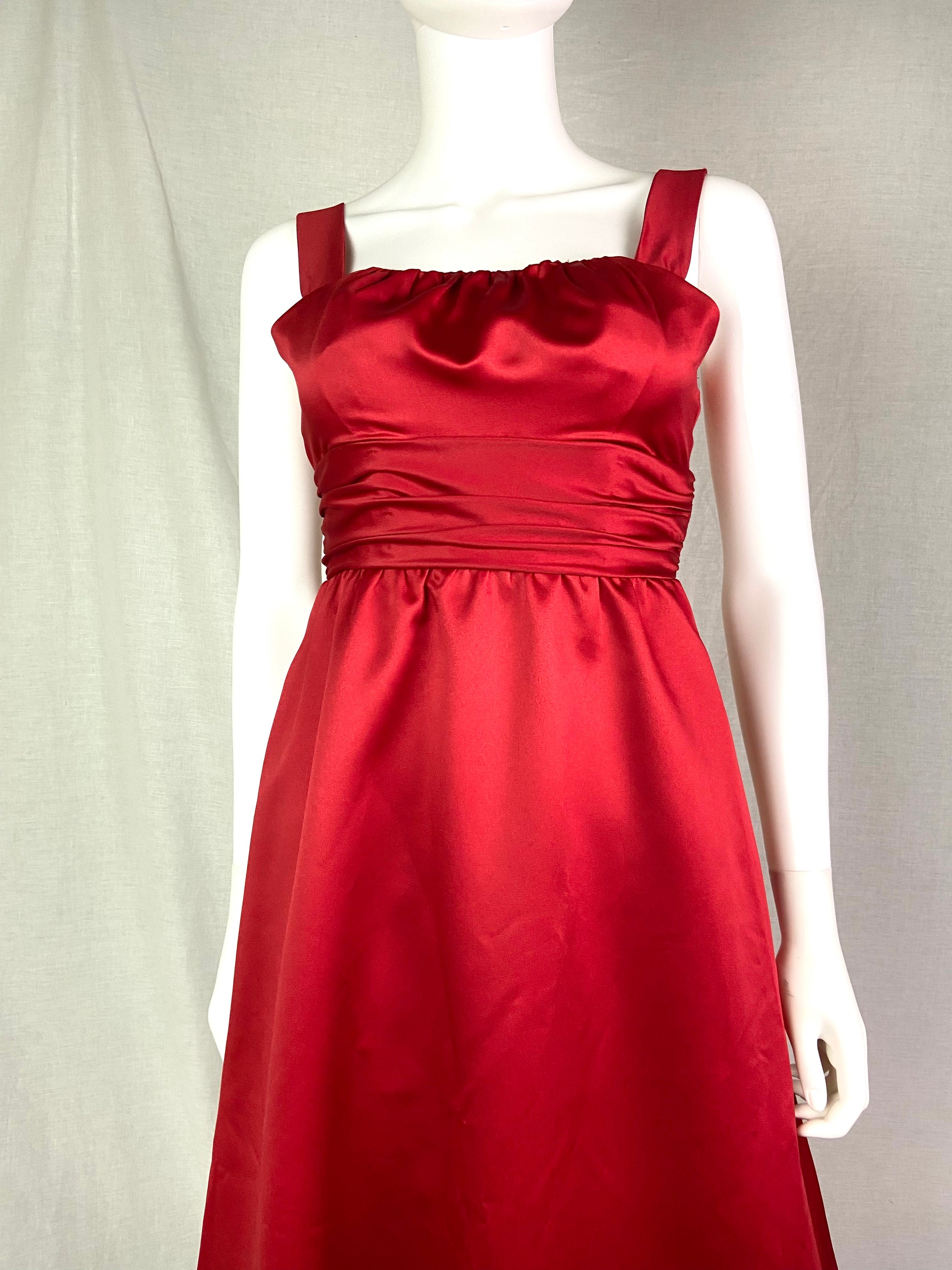 Alfred Angelo Red Satin Empire Waist Gown ABBY ESSIE STUDIOS