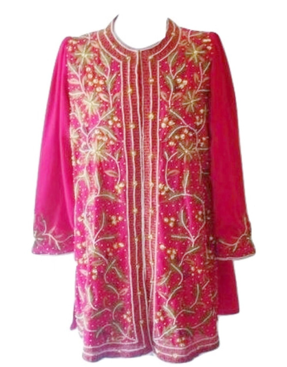 Rare Exotic Gold Copper Pearl Silver Vintage Pink Red Tunic Coat