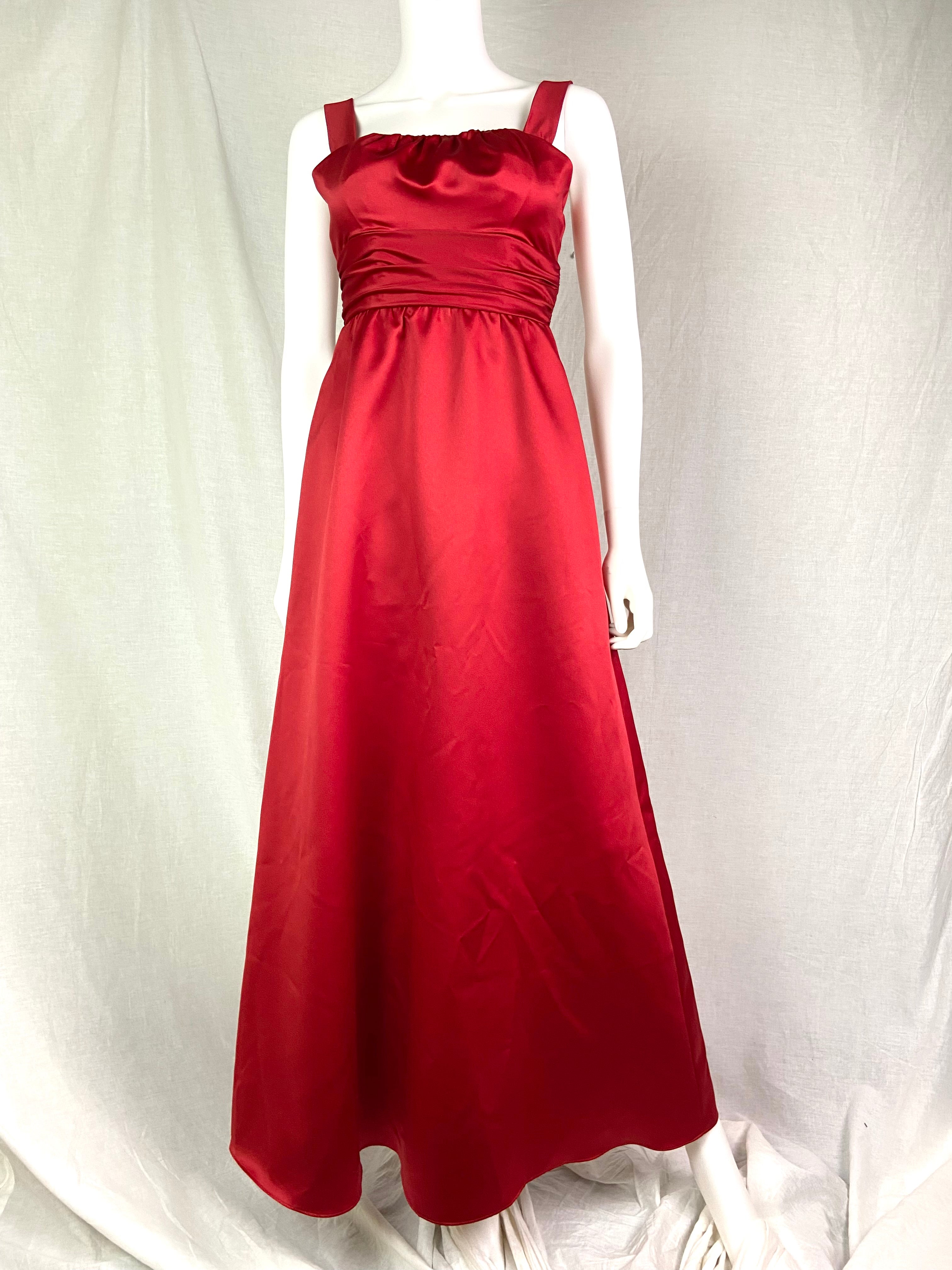 Elegant Dark Red V-Neck Empire Waist Satin Ball Gown Evening Dress With  Lace - EVERISA