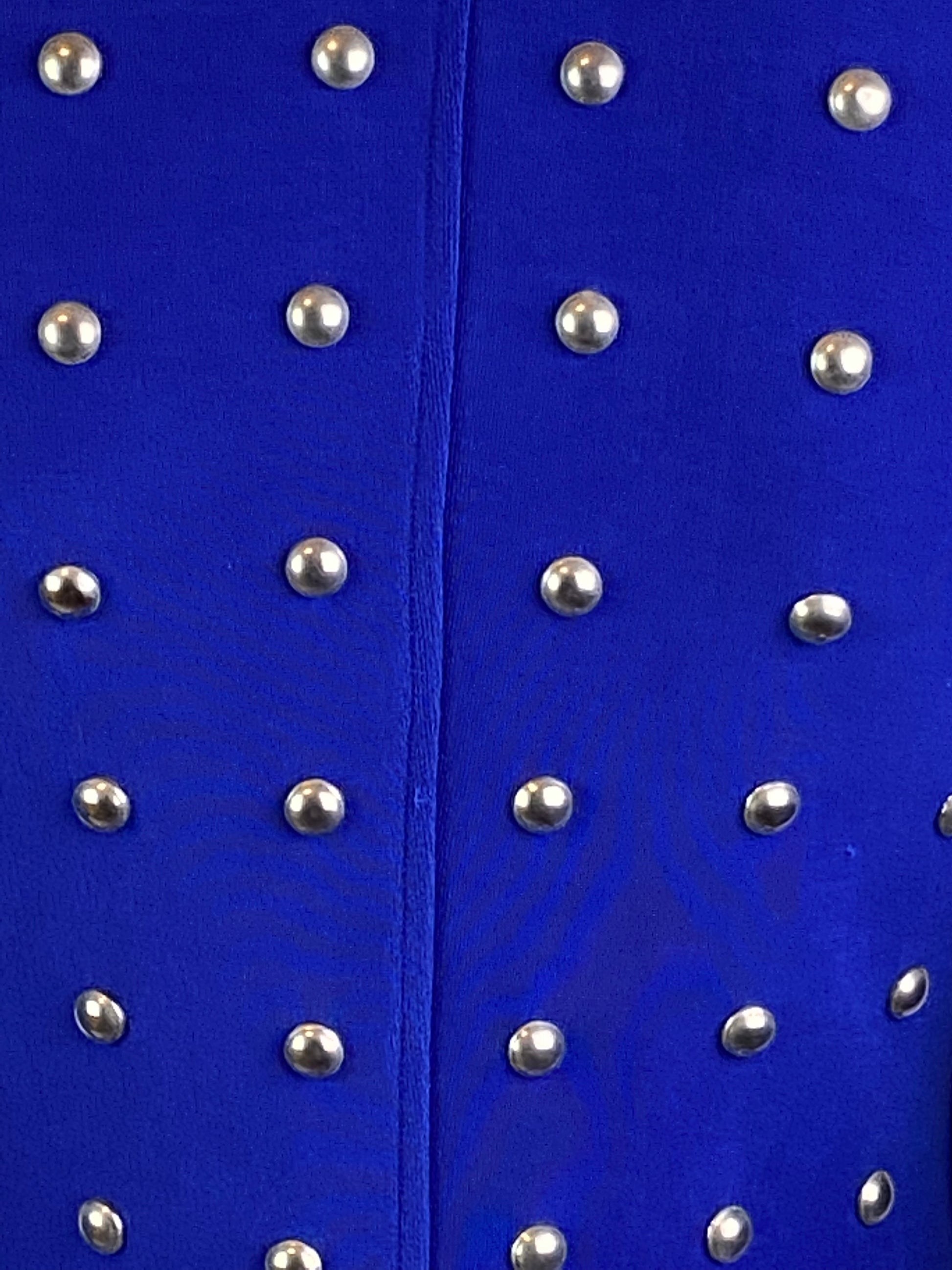 VINTAGE TADASHI ROYAL BLUE SILVER METAL STUDDED BODYCON DRESS ABBY ESSIE STUDIOS