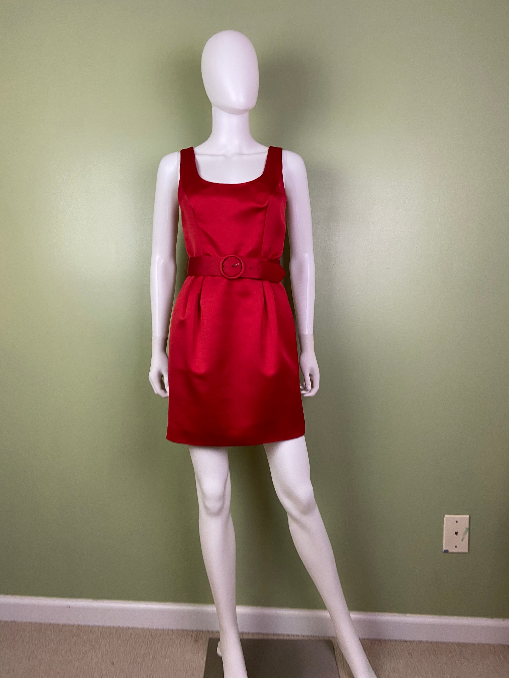 Red Silk KENAR Cocktail Sheath Mini Dress ABBY ESSIE Designer & Vintage