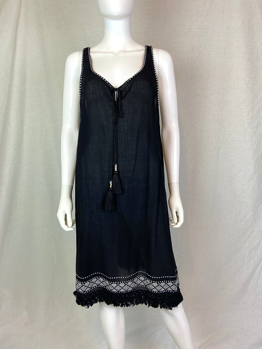 J CREW Black Tank Fringe Dress Coverup XL ABBY ESSIE STUDIOS