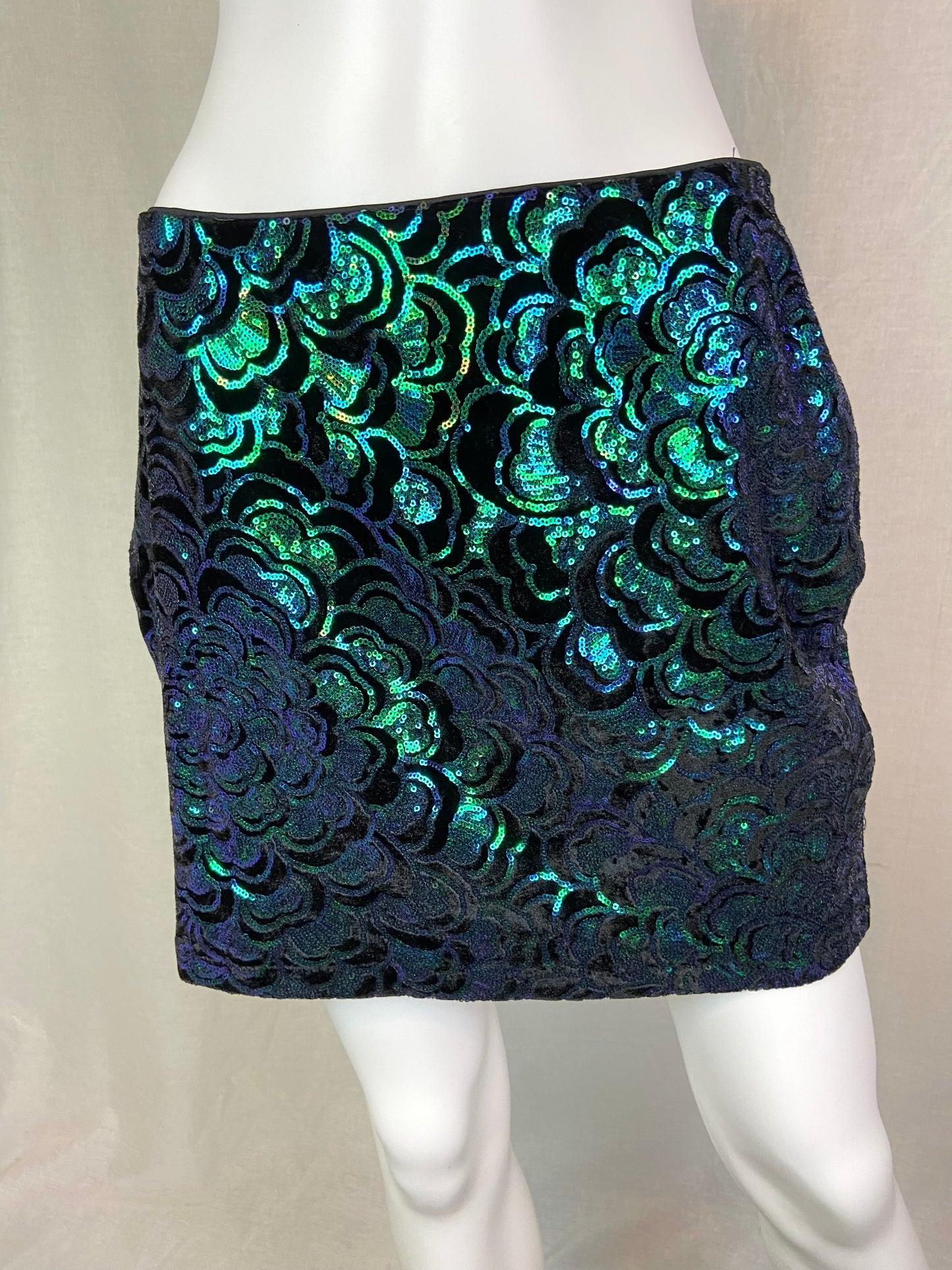 Green Black Mermaid Sequin Mini Skirt M
