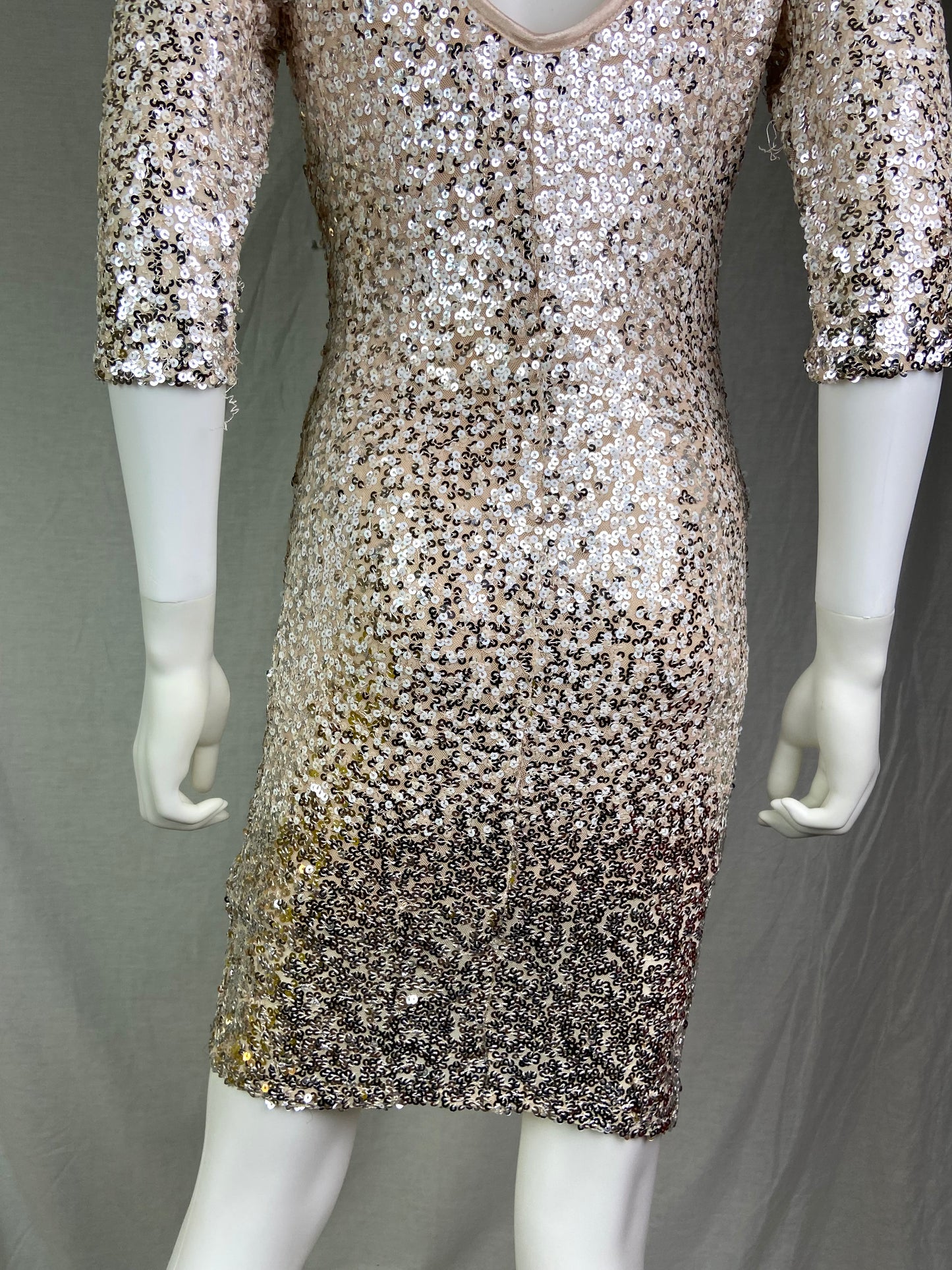 Crystal Doll Beige Champagne Ombré Sequin Stretch Coctail Dress NWT