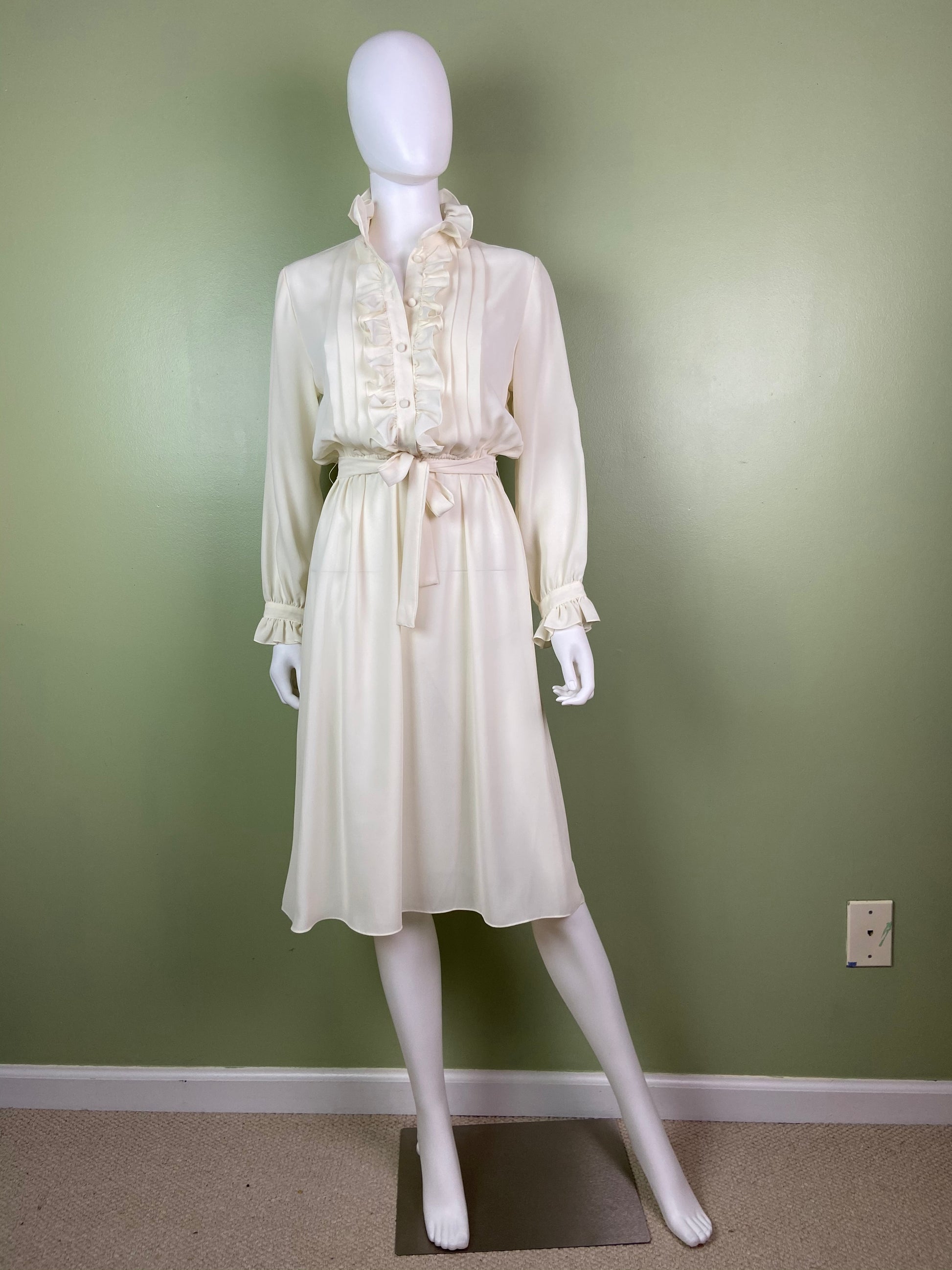 Vintage Astor One White Sheer Ruffle Pleated Fluid Disco Dress Abby Essie