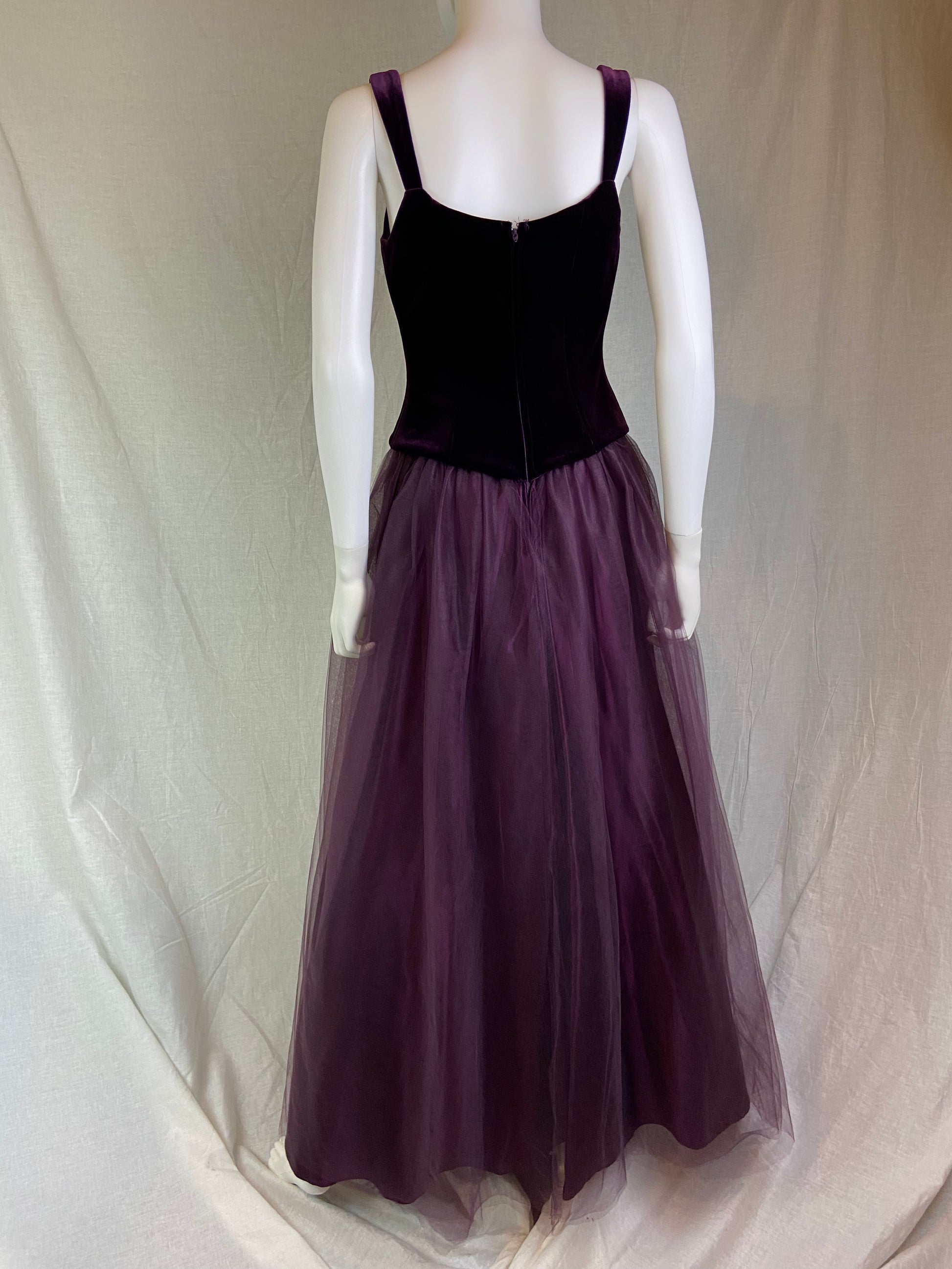 Michelangelo Purple Velvet Rhinestone Taffetta Victorian Gown ABBY ESSIE STUDIOS