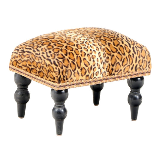[SOLD] Leopard Ebonized Wood Footstool Ottoman