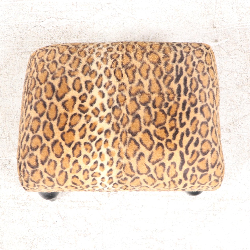 [SOLD] Leopard Ebonized Wood Footstool Ottoman
