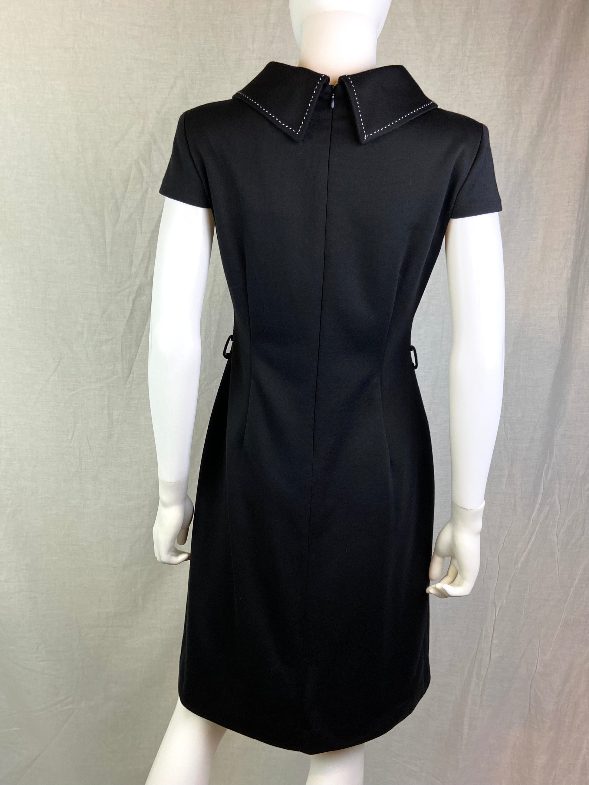 London Times Black Retro 60s Style Wool Sheath Dress ABBY ESSIE STUDIOS