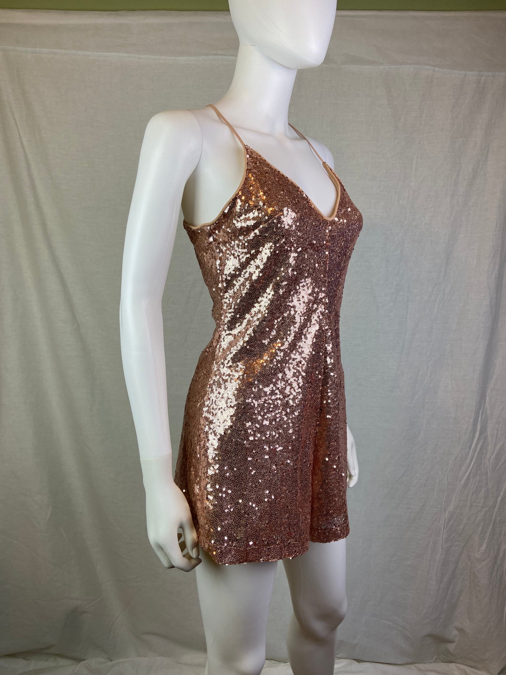 Forever 21 Champagne Gold Sequin Cocktail Shorts Romper ABBY ESSIE STUDIOS